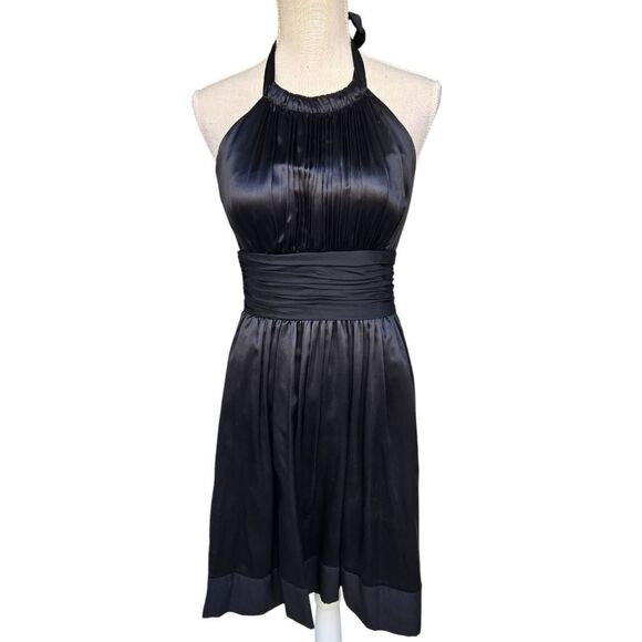 Vintage Halter Dress by Adrianna Papell Sz 4 Ruched Waist Cocktail Formal Silk - Picture 1 of 14